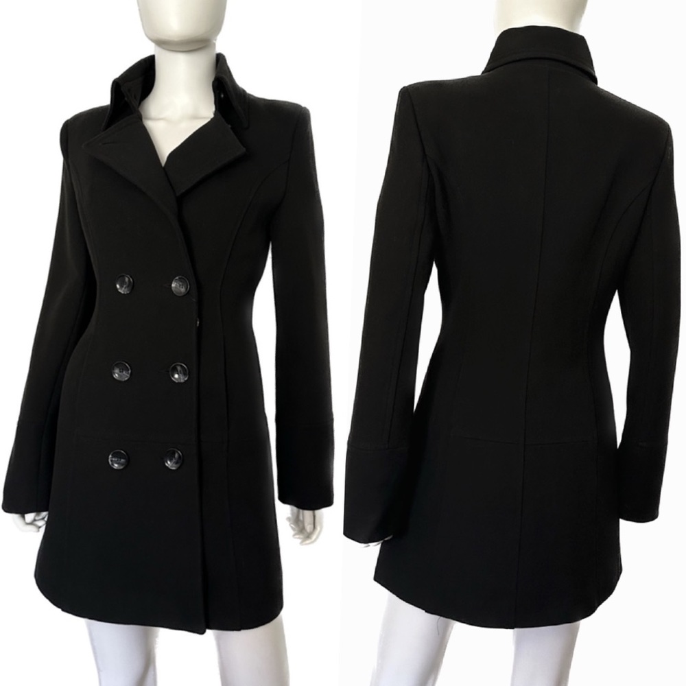 🔥SALE🔥NWT WOMEN DOUBLE-BREASTED COAT LINED BLACK JACKET COLLARED‎ PEACOAT